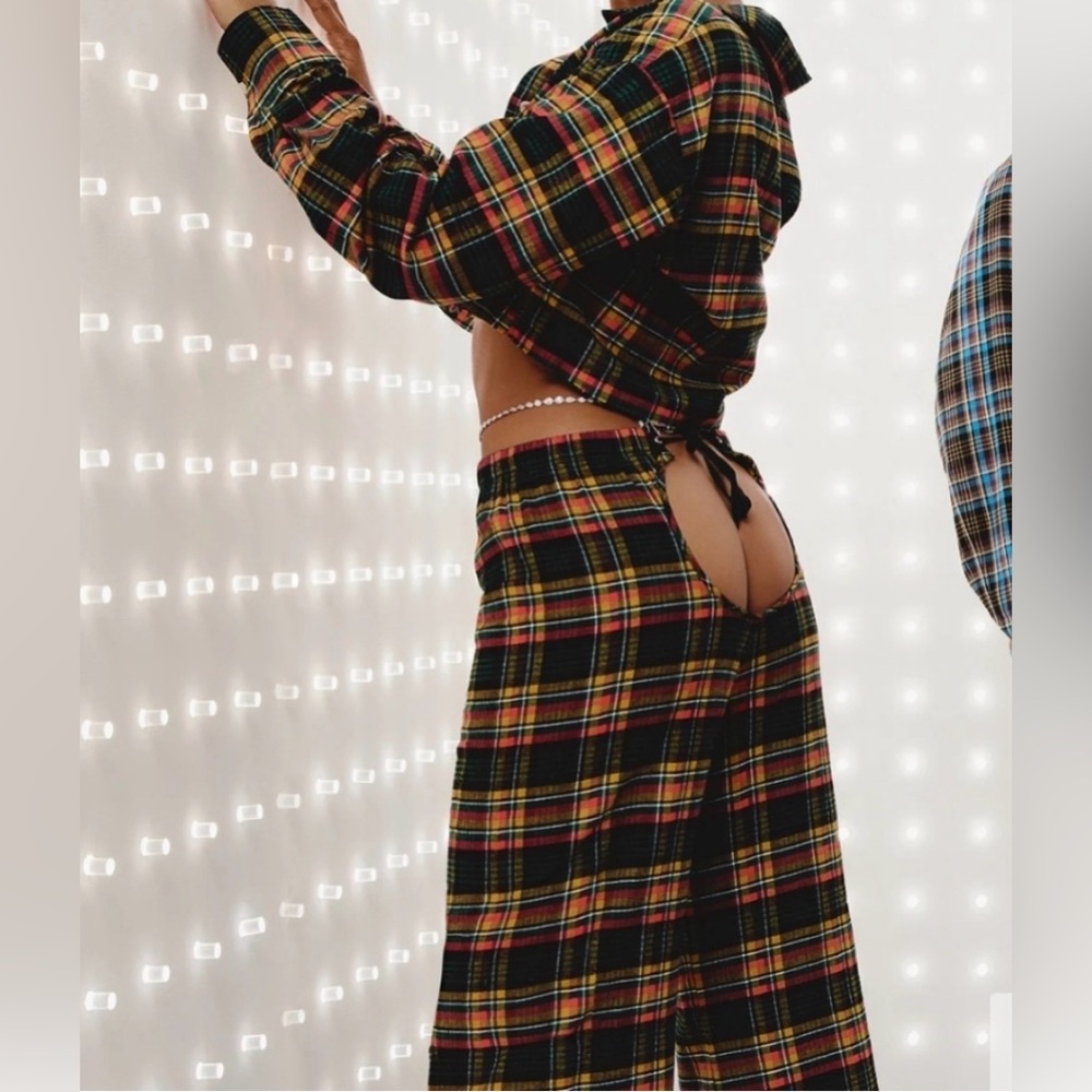 Savage Fenty By Rihanna Sleepwear Tied Up Tartan Open Back Pants Plaid M NWT - Picture 7 of 7